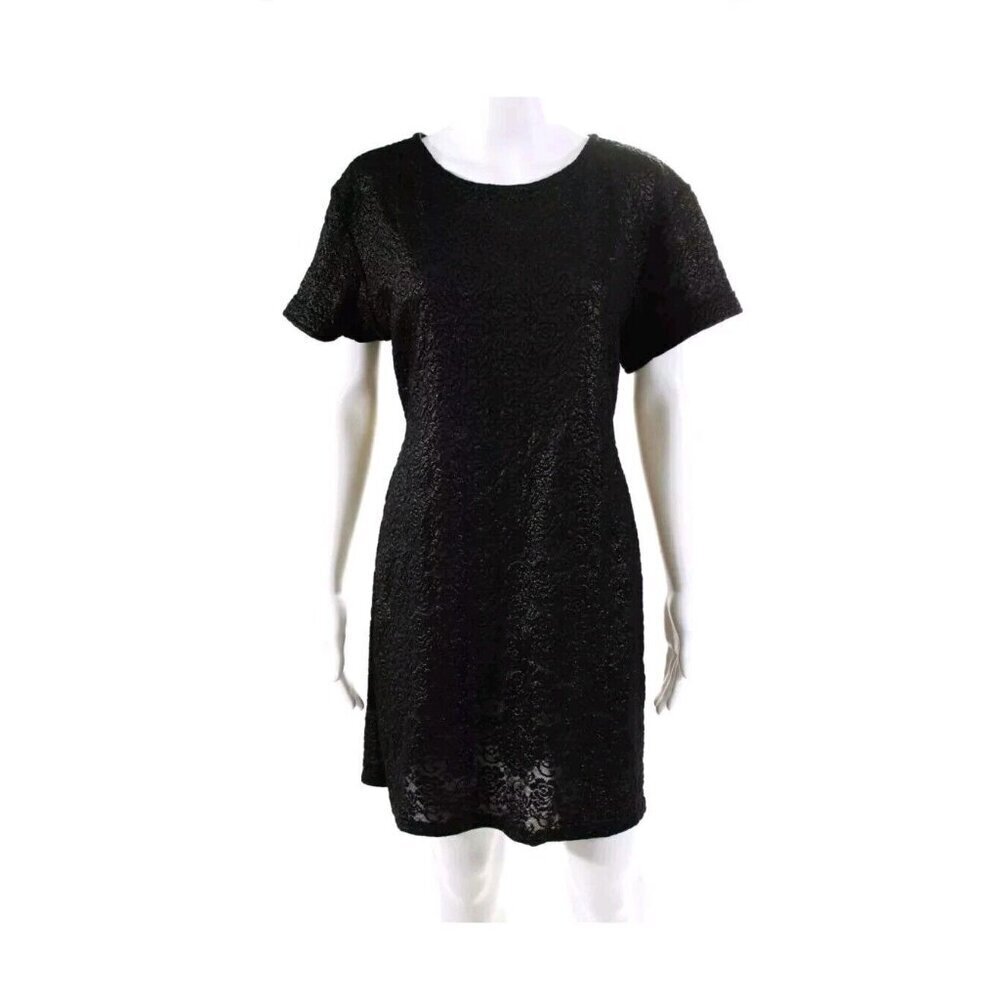 Elle Lauri Black Gold Metallic Dress Size Large Textured Floral Design SS